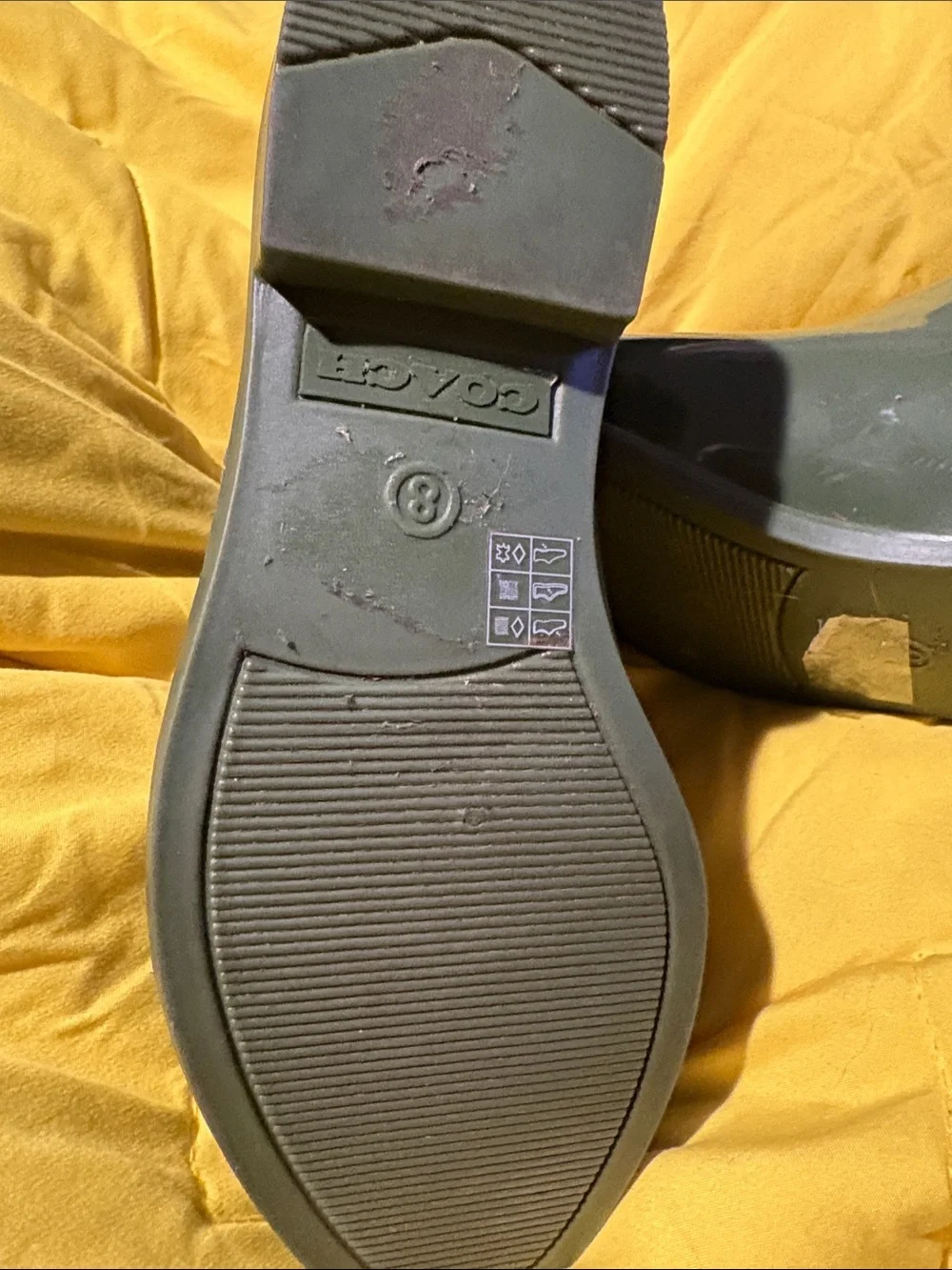 Coach green signature rainbow boots